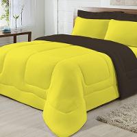 Edredom Dupla Face 100% Algodão Malha Solteiro Gran Moratta 01 Peça - Marrom- Amarelo. - 6