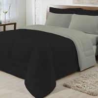 Edredom Dupla Face 100% Algodão Malha Solteiro Gran Moratta 01 Peça - Preto- Cinza - 3