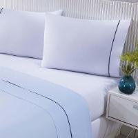 Jogo De Cama Lençol 100% Algodão Percal 150 Fios Casal Gran Moratta 4 Peças - Branco E Azul - 1