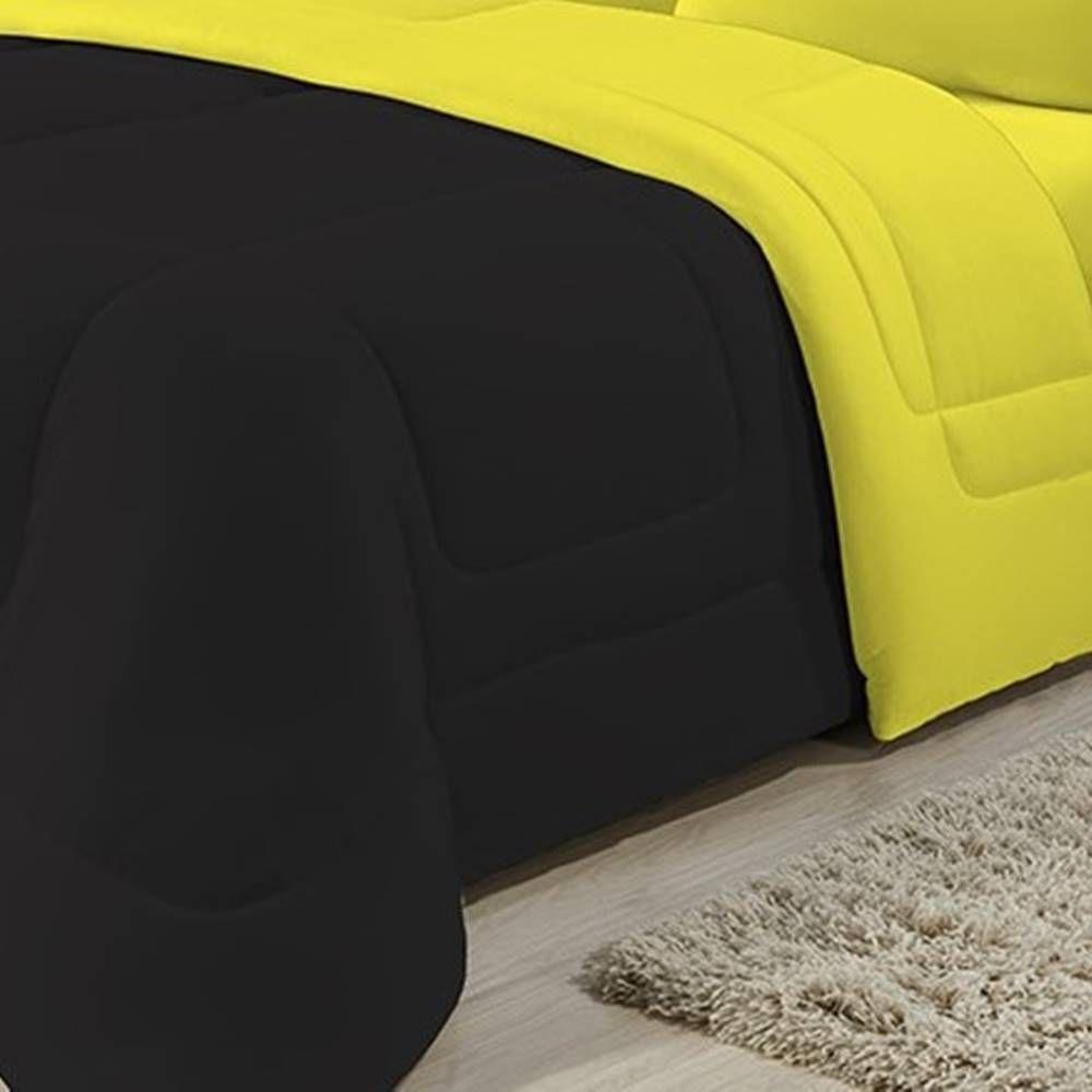 Edredom Dupla Face 100% Algodão Malha Solteiro Gran Moratta 01 Peça - Preto- Amarelo - 2