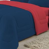 Edredom Dupla Face 100% Algodão Malha Solteiro Gran Moratta 01 Peça - Marinho- Vermelho