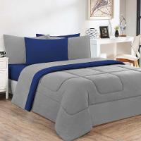 Kit Edredom Malha 100% Algodão Gran Moratta 2 Peças Solteiro - Cinza-azul Royal. - 1