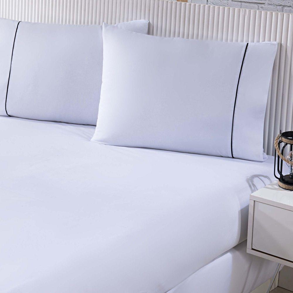 Jogo De Cama Lençol 100% Algodão Percal 150 Fios Queen Gran Moratta 3 Peças - Branco E Cinza - 1