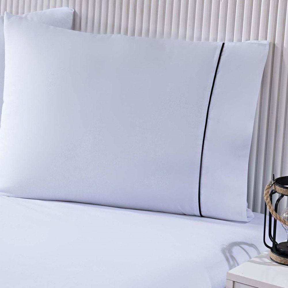 Jogo De Cama Lençol 100% Algodão Percal 150 Fios Queen Gran Moratta 3 Peças - Branco E Cinza - 2