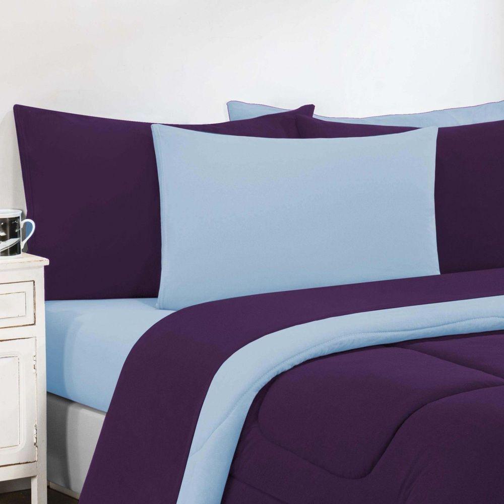 Kit Edredom Malha 100% Algodão Gran Moratta 3 Peças Queen - Roxo -azul Bebê. - 3