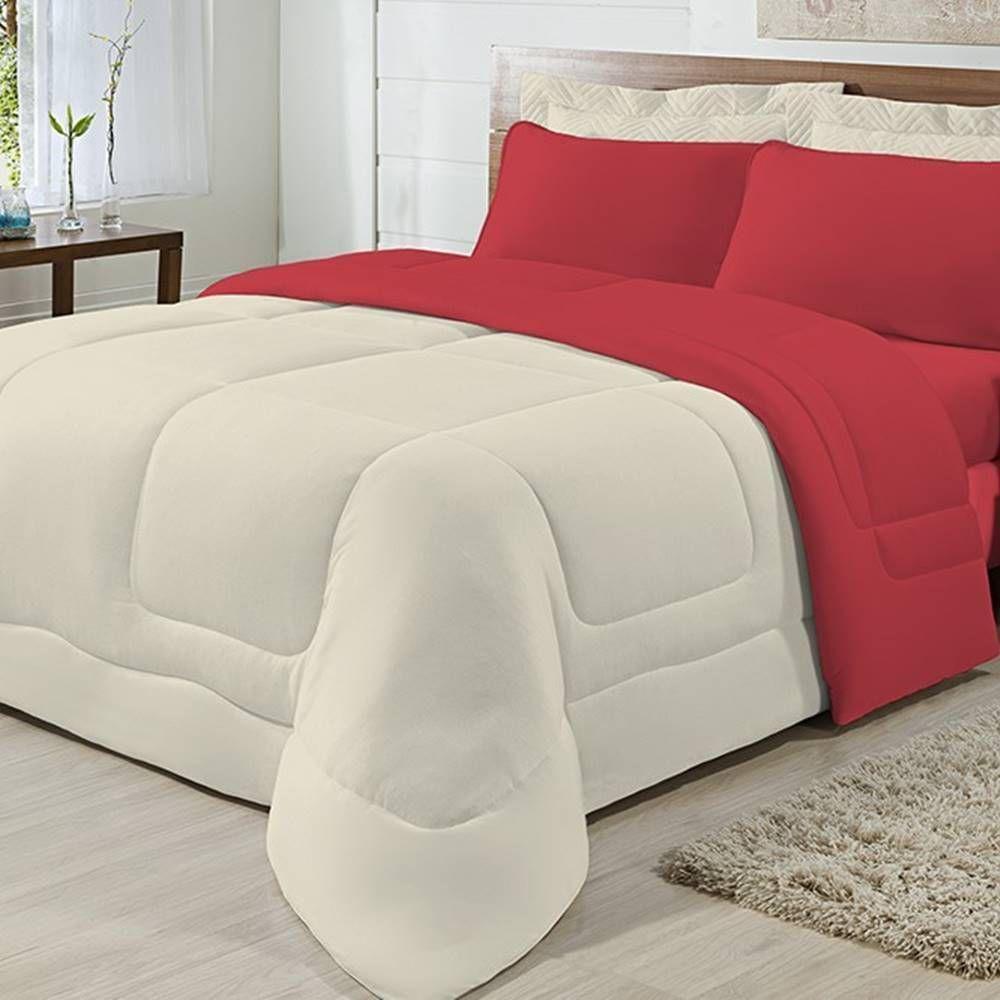 Edredom Dupla Face 100% Algodão Malha Queen Gran Moratta 01 Peça - Palha- Vermelho - 2