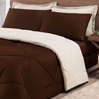 Kit Edredom + Jogo De Lençol Aconchego Look House Dupla Face Solteiro 04 Peças - Marrom- Palha