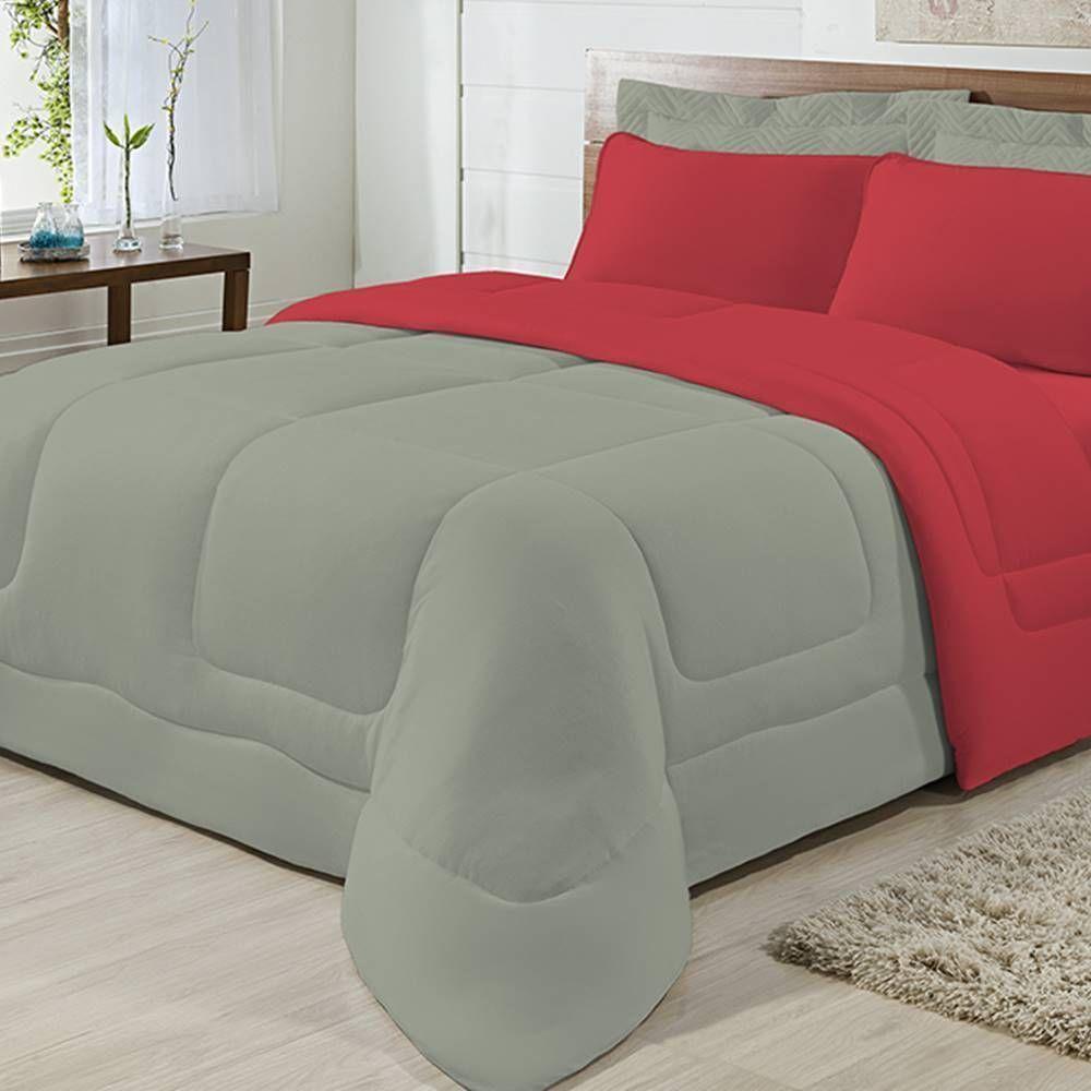 Edredom Dupla Face 100% Algodão Malha King Gran Moratta 01 Peça - Cinza- Vemelho - 2
