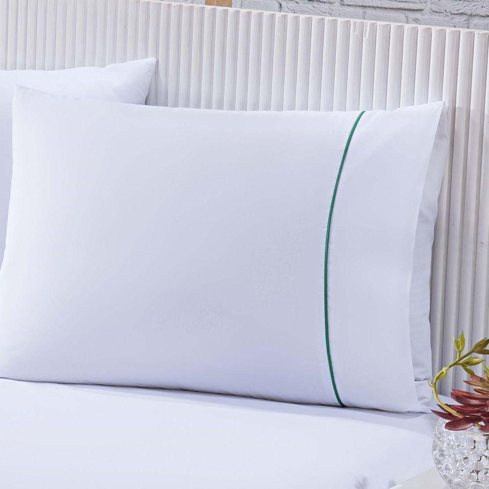 Jogo De Cama Lençol 100% Algodão Percal 150 Fios Casal Gran Moratta 3 Peças - Branco E Verde - 3