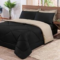 Kit Edredom + Jogo De Lençol Aconchego Look House Dupla Face Casal Queen 06 Peças - Preto- Caqui. - 2