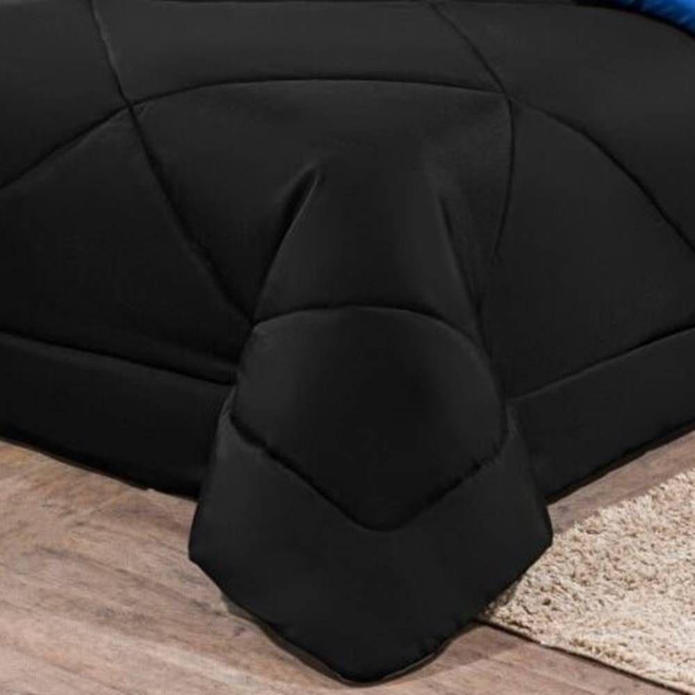Kit Edredom + Jogo De Lençol Aconchego Look House Dupla Face Casal Queen 06 Peças - Preto- Azul - 5