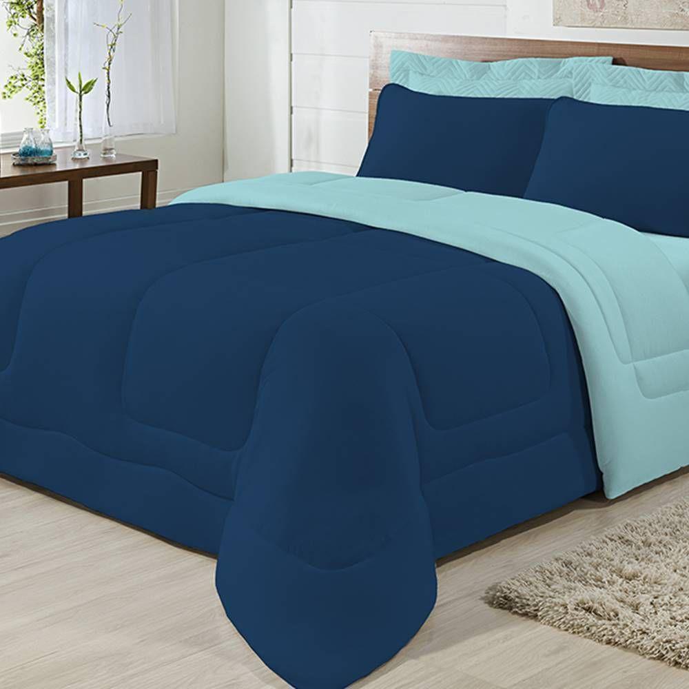 Edredom Dupla Face 100% Algodão Malha King Gran Moratta 01 Peça - Azul- Marinho - 6