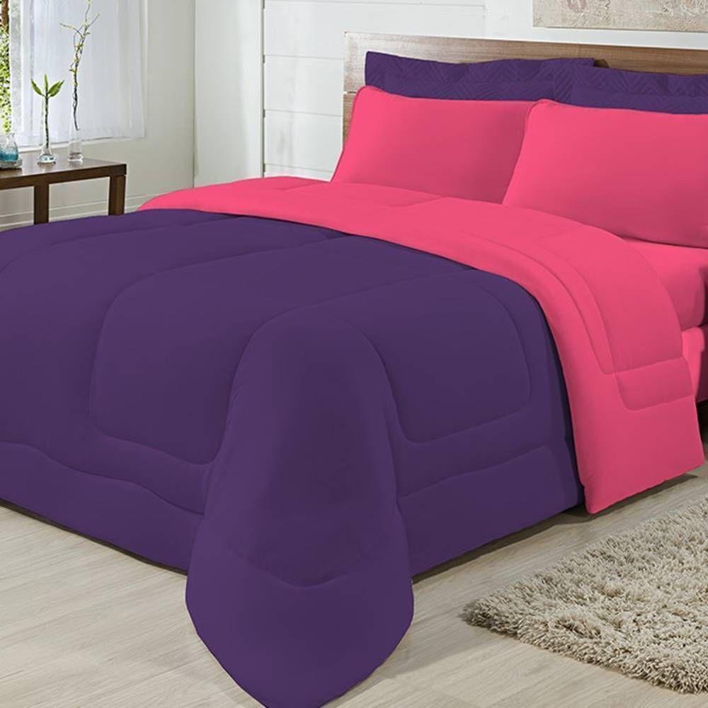 Edredom Dupla Face 100% Algodão Malha Queen Gran Moratta 01 Peça - Pink- Roxo - 6