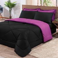 Kit Edredom + Jogo De Lençol Aconchego Look House Dupla Face Casal King 06 Peças - Preto E Roxo - 4
