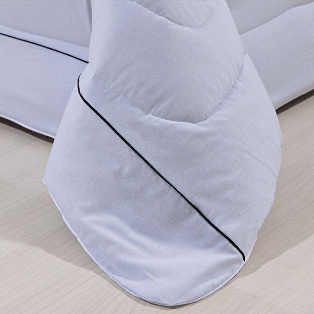 Kit Edredom 100% Algodão Percal 150 Fios Dupla Face Solteiro + Jogo De Cama 5 Peças - Cinza-branco - 3