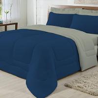 Edredom Dupla Face 100% Algodão Malha King Gran Moratta 01 Peça - Marinho- Cinza - 6