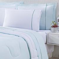 Edredom 100% Algodão Percal 150 Fios Dupla Face Queen Gran Moratta 1 Peça - Verde-branco - 3