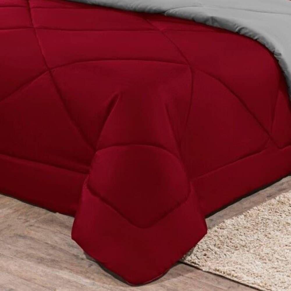 Kit Edredom + Jogo De Lençol Aconchego Look House Dupla Face Casal King 06 Peças - Vermelho E Cinza - 4