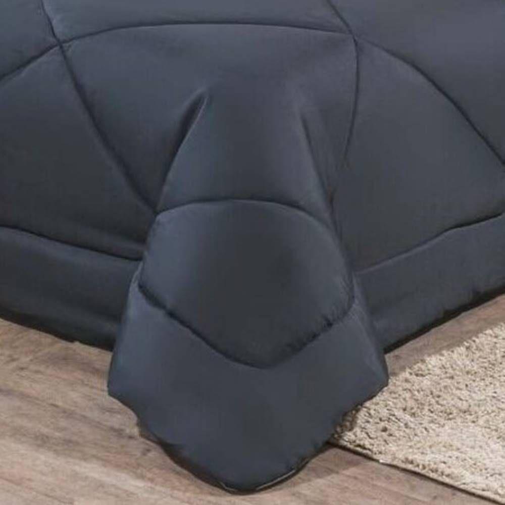 Kit Edredom + Jogo De Lençol Aconchego Look House Dupla Face Casal King 06 Peças - Preto- Cinza. - 5