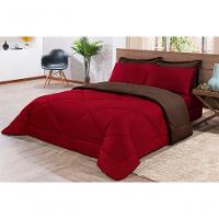 Kit Edredom + Jogo De Lençol Aconchego Look House Dupla Face Casal King 06 Peças - Vermelho E Marrom - 6