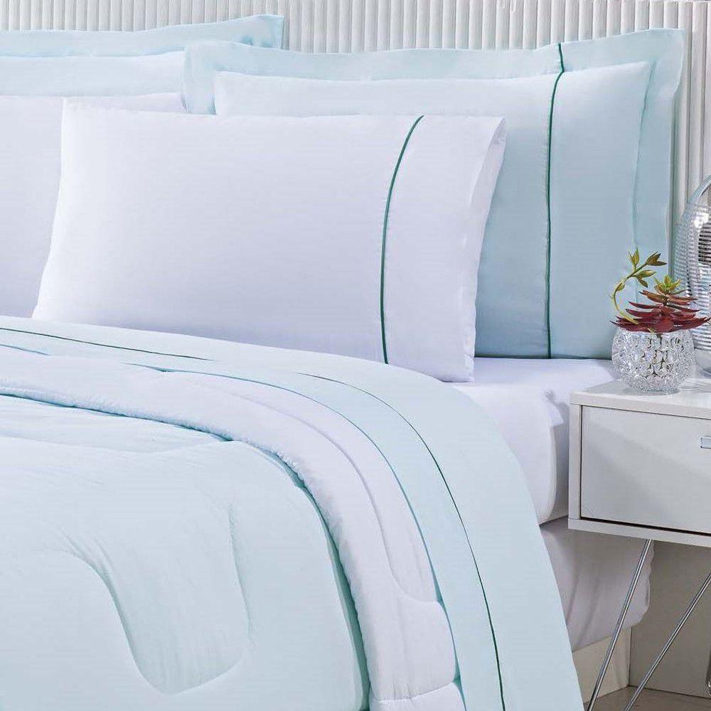 Edredom 100% Algodão Percal 150 Fios Dupla Face Solteiro Gran Moratta 1 Peça - Verde-branco - 2