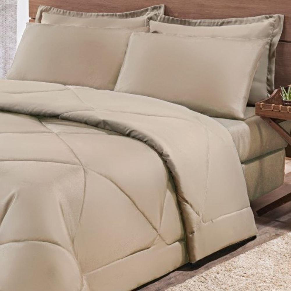 Kit Edredom + Jogo De Lençol Aconchego Look House Dupla Face Casal Queen 06 Peças - Caqui. - 4