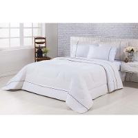 Kit Edredom 100% Algodão Percal 150 Fios Dupla Face Solteiro Gran Moratta 2 Peças - Palha-branco. - 1