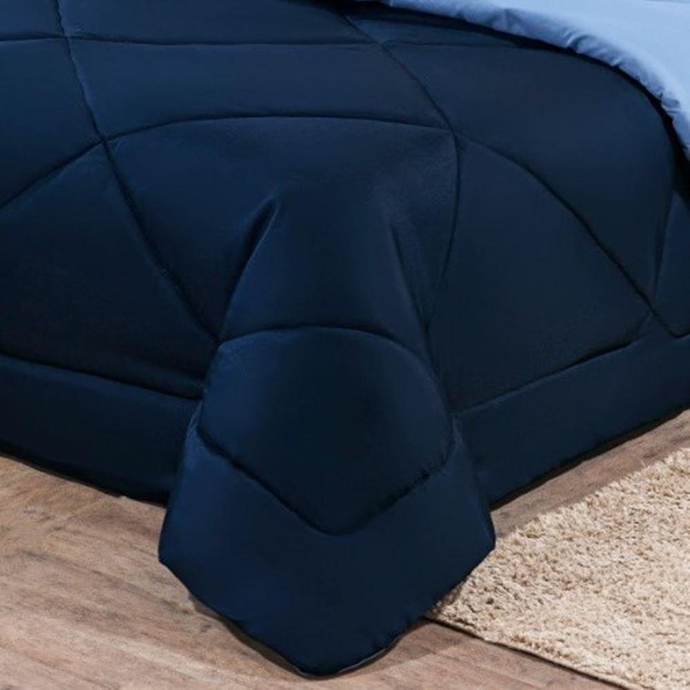 Kit Edredom + Jogo De Lençol Aconchego Look House Dupla Face Casal King 06 Peças - Azul Marinho E Azul - 7