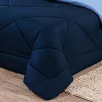 Kit Edredom + Jogo De Lençol Aconchego Look House Dupla Face Casal King 06 Peças - Azul Marinho E Azul - 8