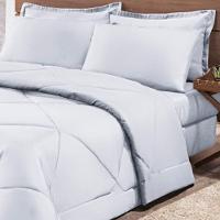 Kit Edredom + Jogo De Lençol Aconchego Look House Dupla Face Casal King 06 Peças - Branco.