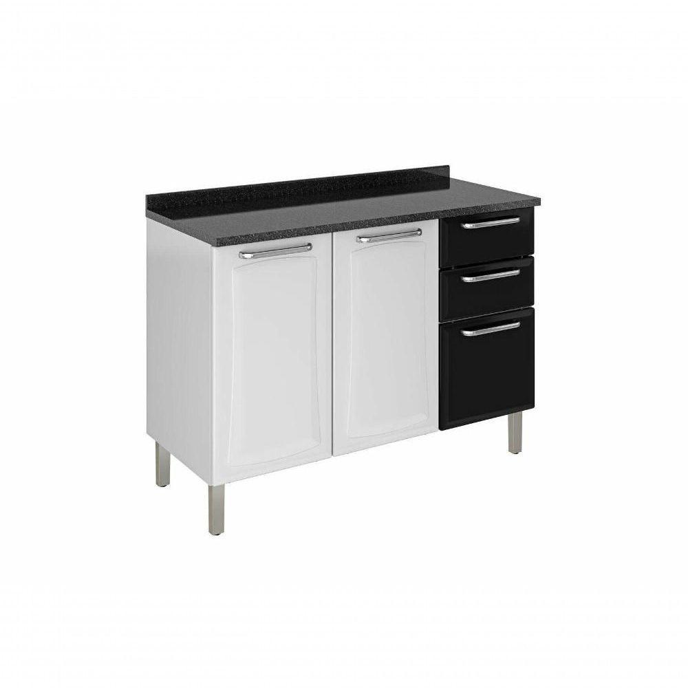 Balcão Cozinhas Itatiaia Tarsila - 3 Portas E 2 Gavetas - Branco C/ Preto - 1