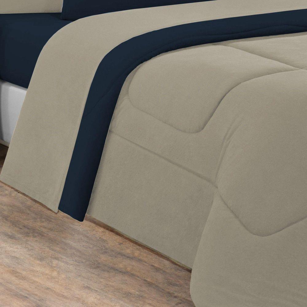 Kit Edredom + Jogo De Lençol Malha 100% Algodão Gran Moratta 5 Peças Solteiro - Avelã-azul Marinho - 2