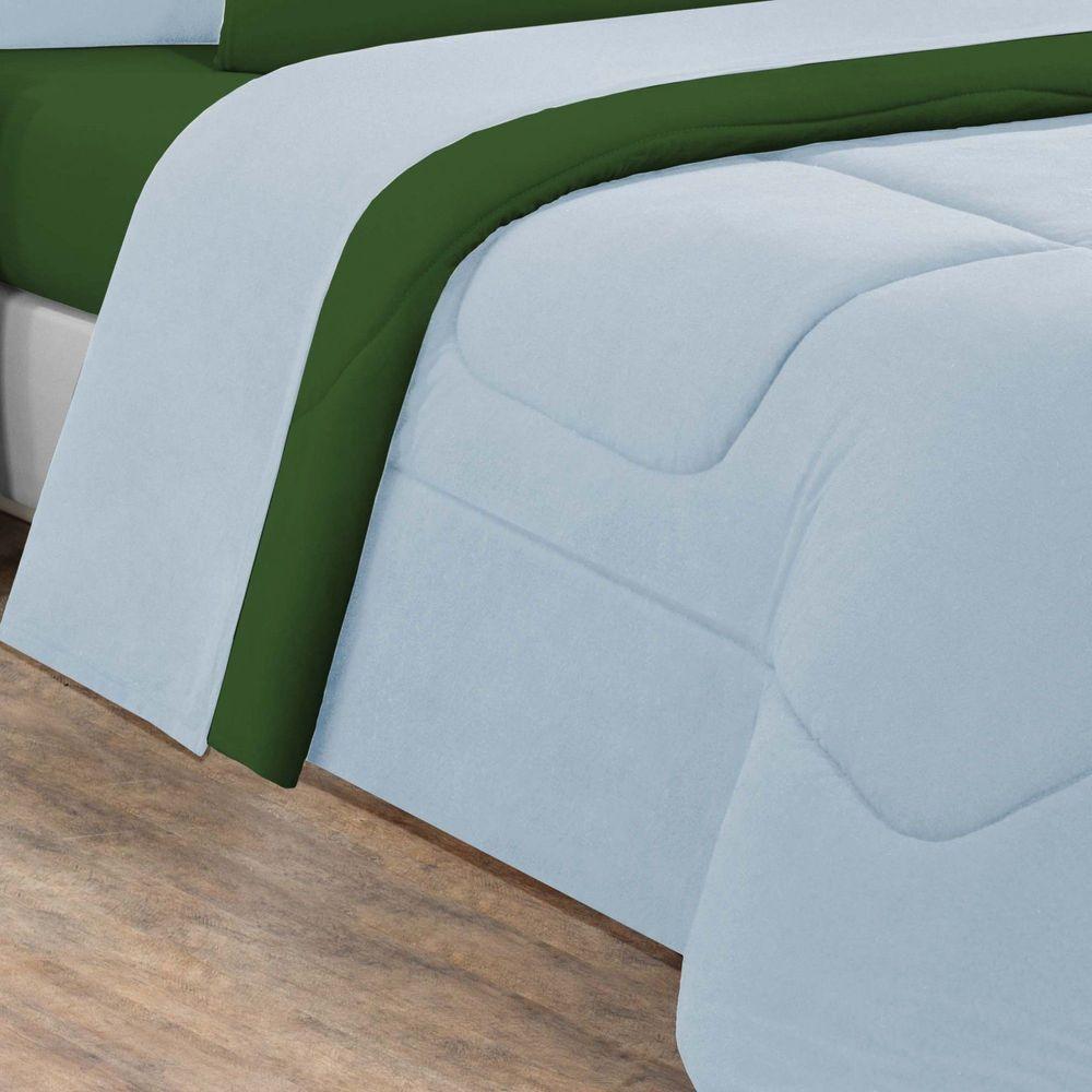 Kit Edredom + Jogo De Lençol Malha 100% Algodão Gran Moratta 5 Peças Solteiro - Azul Bebê-verde Bandeira - 2