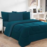 Kit Edredom Malha 100% Algodão Gran Moratta 2 Peças Solteiro - Azul Petróleo-azul Petróleo. - 1