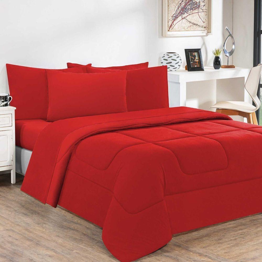 Kit Edredom Malha 100% Algodão Gran Moratta 3 Peças Casal - Vermelho-vermelho. - 1