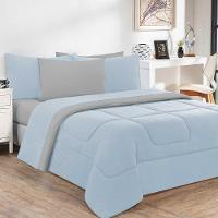 Kit Edredom + Jogo De Lençol Malha 100% Algodão Gran Moratta 6 Peças Casal - Azul Bebê-cinza. - 1
