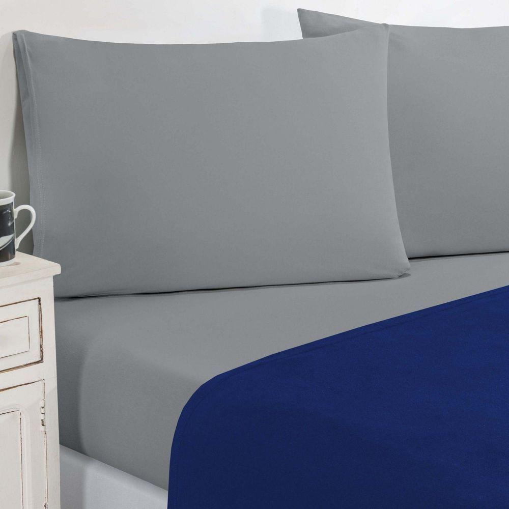Jogo De Cama Malha Lençol 100% Algodão Gran Moratta 3 Peças Solteiro - Azul Royal/cinza. - 1
