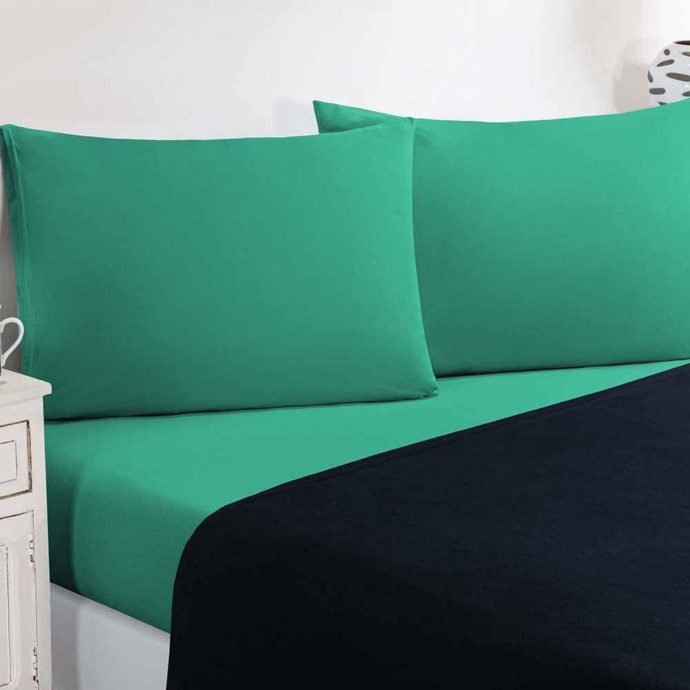 Jogo De Cama Malha Lençol 100% Algodão Gran Moratta 3 Peças Solteiro - Azul Marinho/verde Jade. - 2