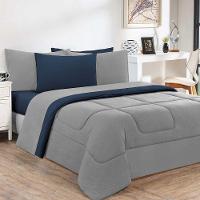Kit Edredom Malha 100% Algodão Gran Moratta 2 Peças Solteiro - Cinza-azul Marinho. - 1