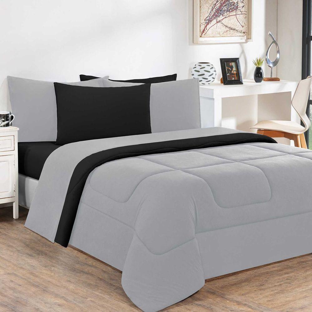 Kit Edredom Malha 100% Algodão Gran Moratta 3 Peças Queen - Cinza-preto. - 1