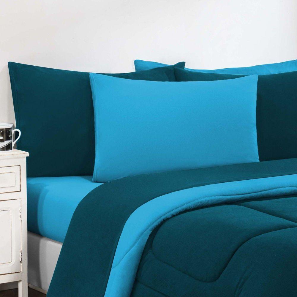 Kit Edredom + Jogo De Lençol Malha 100% Algodão Gran Moratta 7 Peças Casal - Azul Petróleo-azul Turquesa - 4