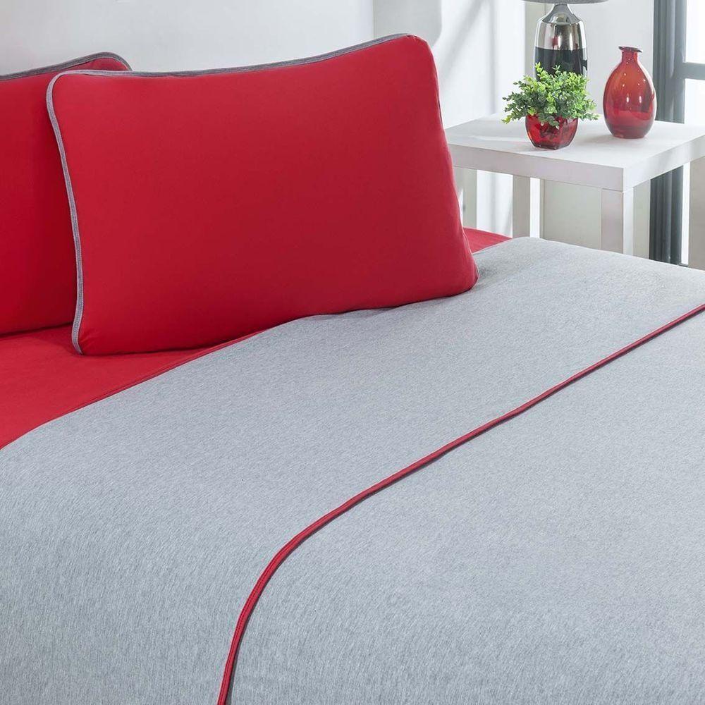 Jogo De Cama Malha Lençol 100% Algodão Urbano 3 Peças Solteiro - Vermelho/mescla. - 3