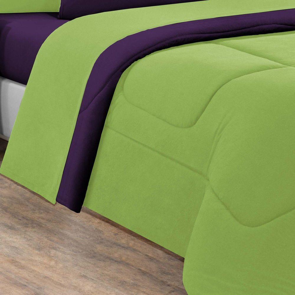 Kit Edredom + Jogo De Lençol Malha 100% Algodão Gran Moratta 5 Peças Solteiro - Verde Pistache-roxo - 3