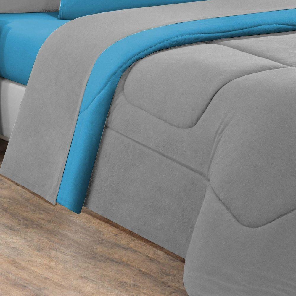 Kit Edredom + Jogo De Lençol Malha 100% Algodão Gran Moratta 7 Peças Casal - Cinza-azul Turquesa - 2