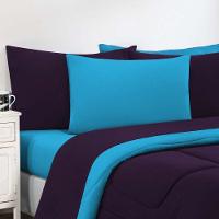 Kit Edredom + Jogo De Lençol Malha 100% Algodão Gran Moratta 7 Peças Casal - Roxo -azul Turquesa - 4