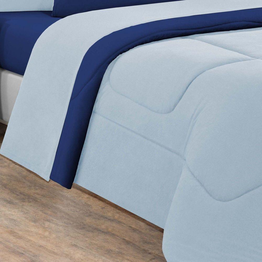 Kit Edredom + Jogo De Lençol Malha 100% Algodão Gran Moratta 7 Peças Casal - Azul Bebê-azul Royal - 2