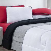 Kit Edredom + Jogo De Lençol Malha 100% Algodão Urbano 6 Peças Queen - Branco-mescla-vermelho - 2