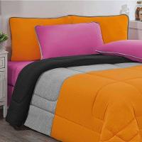 Kit Edredom + Jogo De Lençol Malha 100% Algodão Urbano 6 Peças King - Laranja-mescla-pink - 2