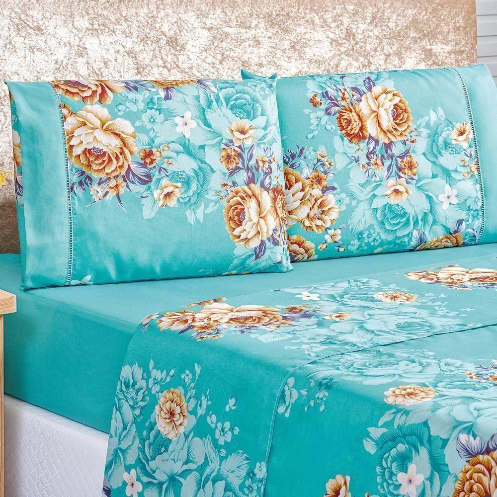 Jogo De Cama Estampado Micropercal 200 Fios Naturale Queen 04 Peças - Jasmine - 1