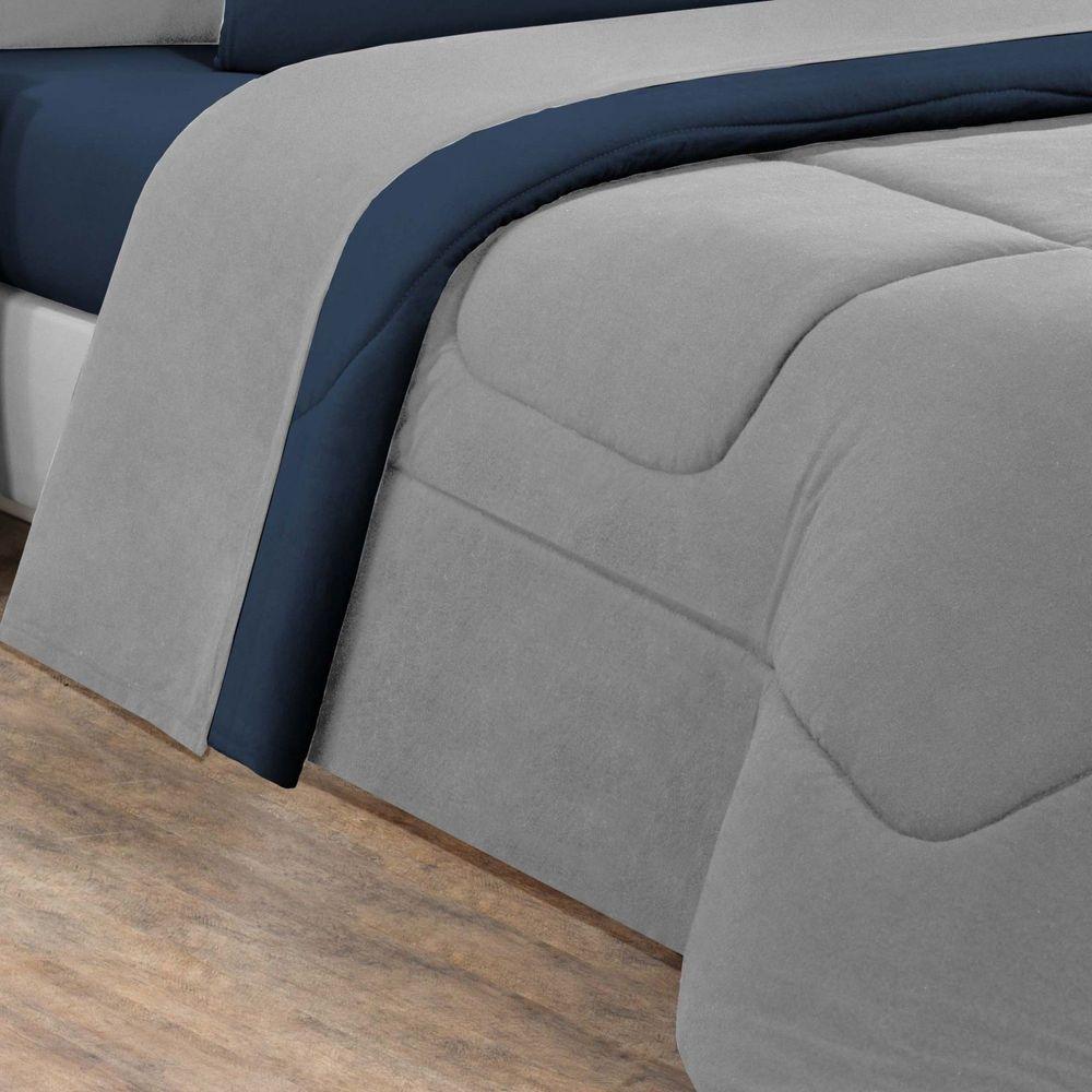 Kit Edredom Jogo De Lençol Malha 100% Algodão Gran Moratta 5 Peças Solteiro Cinza-azul Marinho - 2